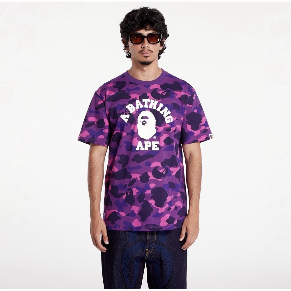 BAPE Purple Color Camo College T-Shirt Size Large Short Sleeve 100% Cotton *READ